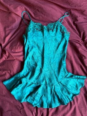 Cacique Teal Paisley Satin Nightdress